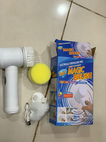 5 in 1 Rechargeable Magic Brush – Handheld Car Cleaning & Waxing Machine with Multiple Brush Heads