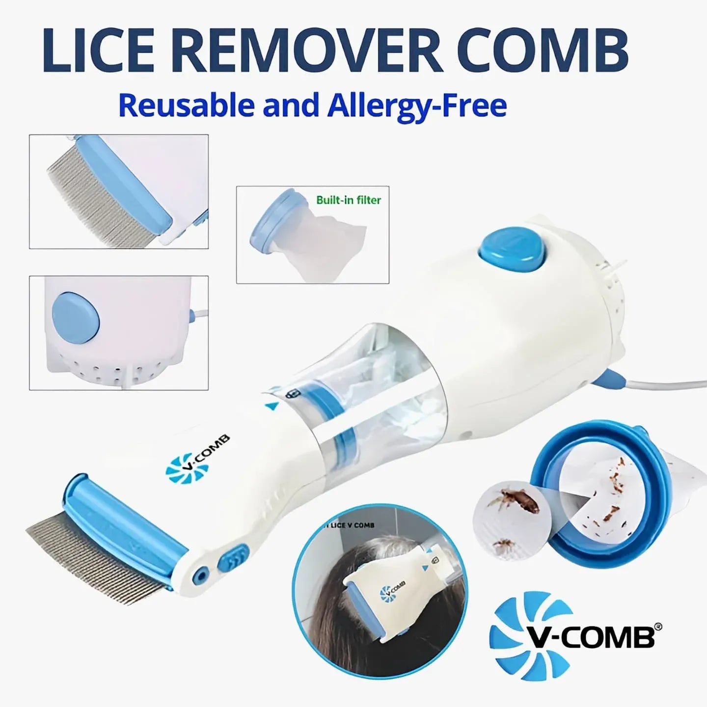 Anti Lice Metal Comb With 4 Filters Stainless Steel Nit Removal