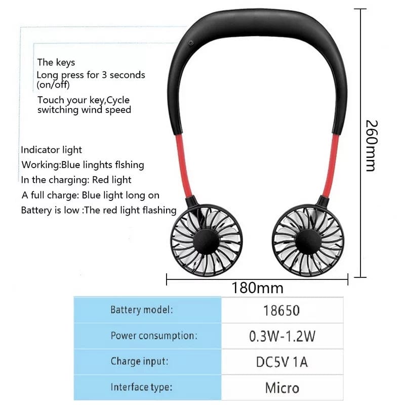 Portable Neck Fan 360 Degree Rotation Hands Free Cooling