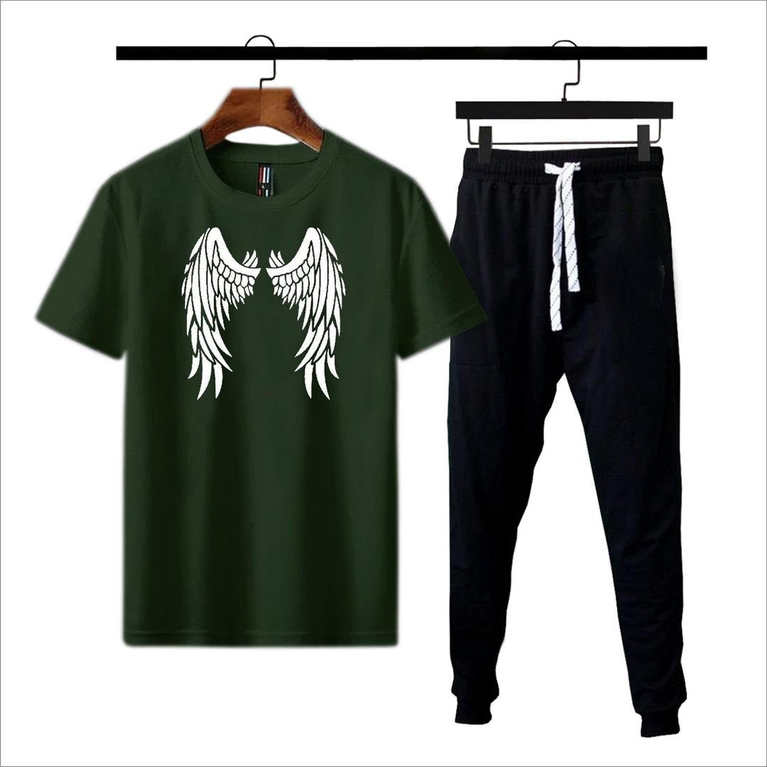Premium Micro Men’s Tracksuit Angel Print – Comfortable Sportswear | Gym & Workout Suit - Black Extra Large