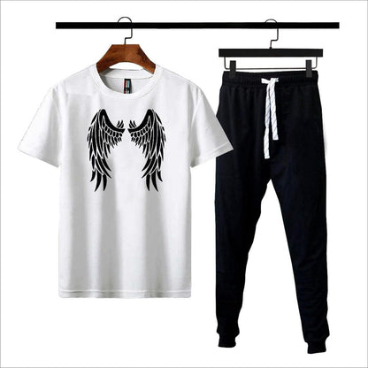Premium Micro Men’s Tracksuit Angel Print – Comfortable Sportswear | Gym & Workout Suit - Black Extra Large