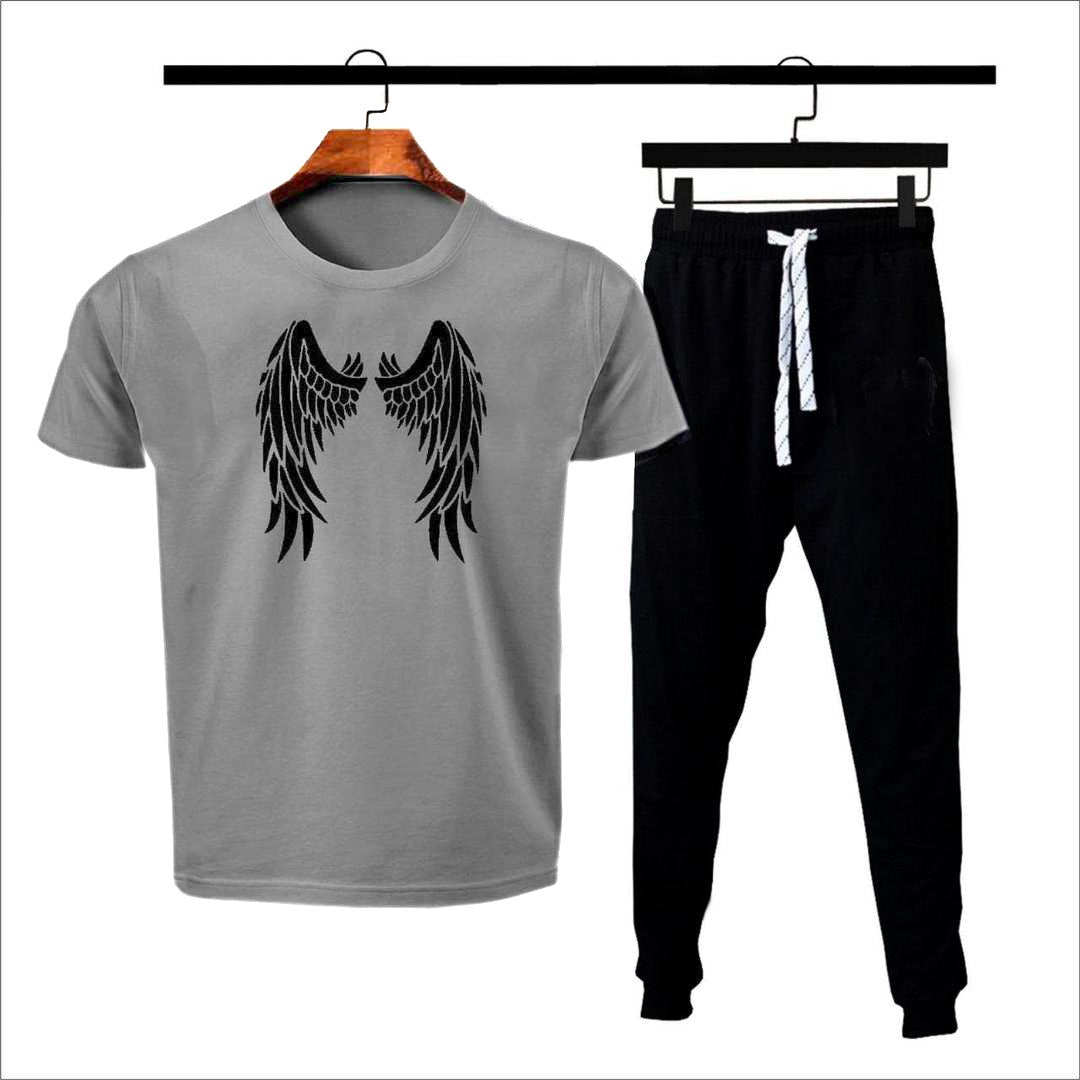 Premium Micro Men’s Tracksuit Angel Print – Comfortable Sportswear | Gym & Workout Suit - Black Extra Large