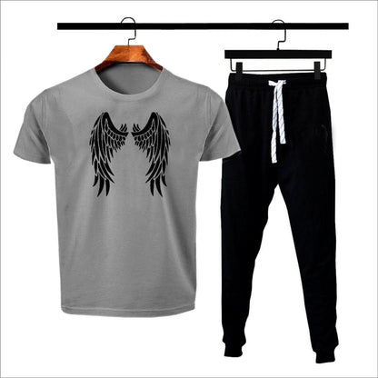Premium Micro Men’s Tracksuit Angel Print – Comfortable Sportswear | Gym & Workout Suit - Black Extra Large