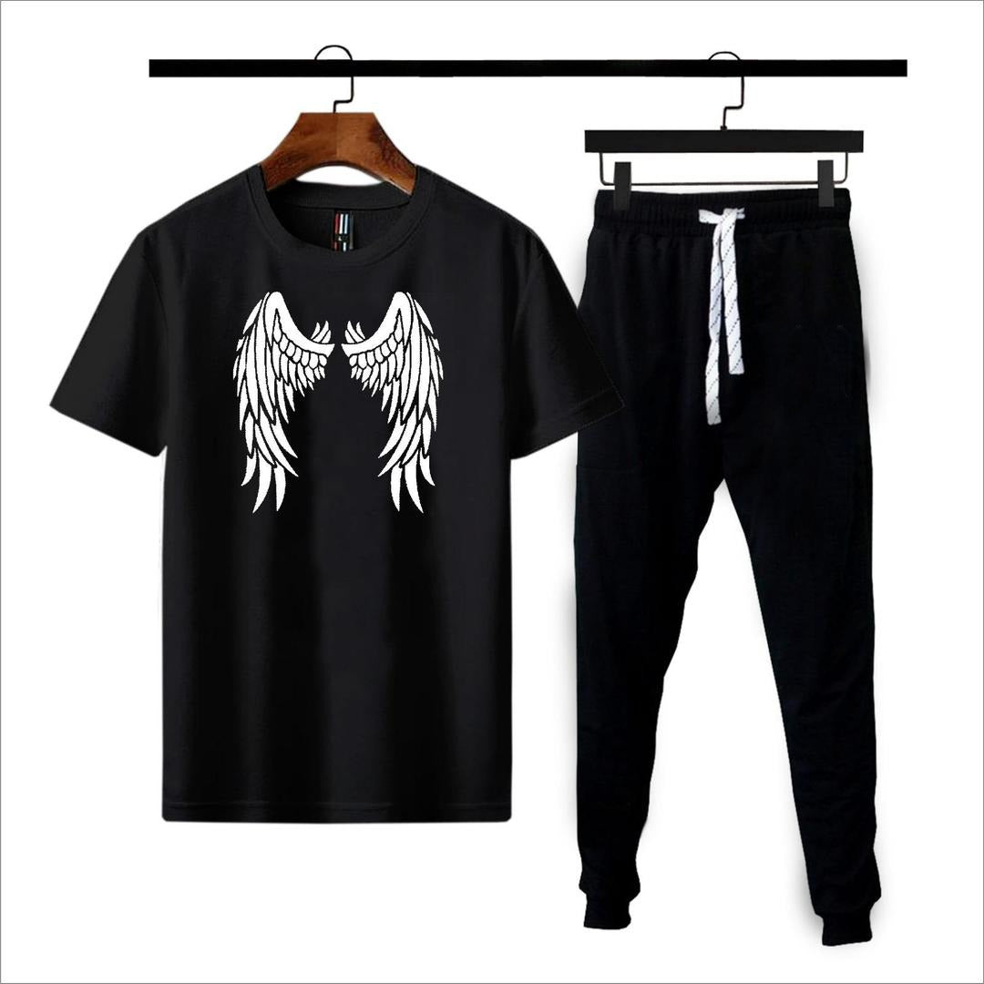 Premium Micro Men’s Tracksuit Angel Print – Comfortable Sportswear | Gym & Workout Suit - Black Extra Large